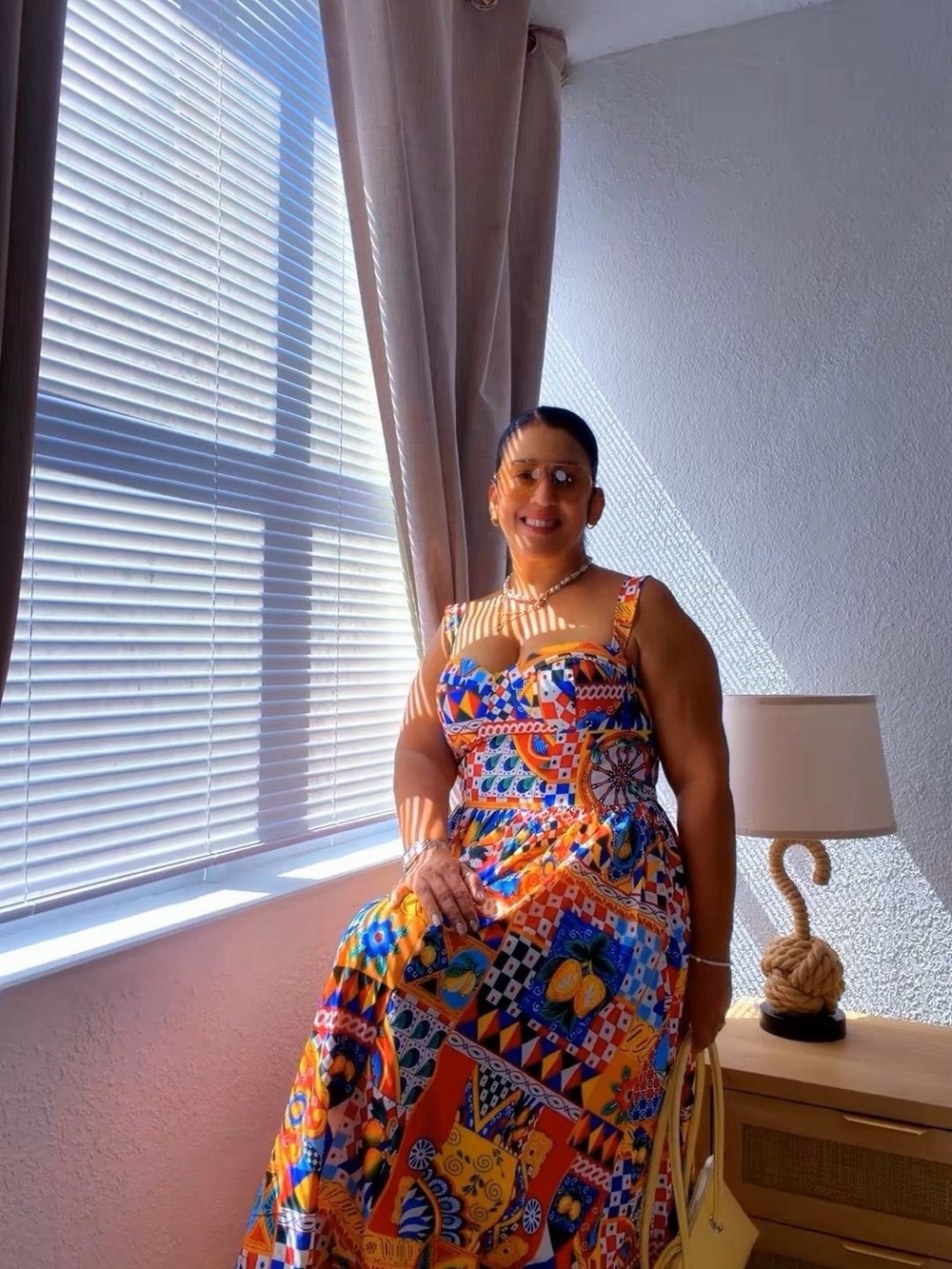 Fashion Nova Multicolor Printed Midi Dress - Red, Blue, Yellow, Green